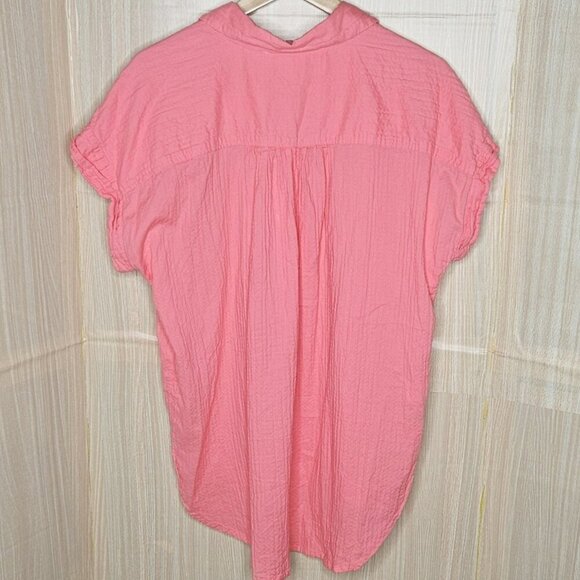 Loft Womens Pink Boxy Gauzy Short Sleeve Button Down XL - Picture 2 of 5